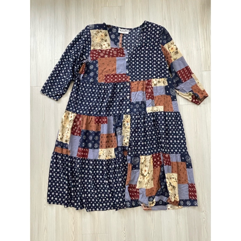 Vikki VI Women's Vintage Patchwork Maxi Dress Size 18 Made In USA Art Teacher